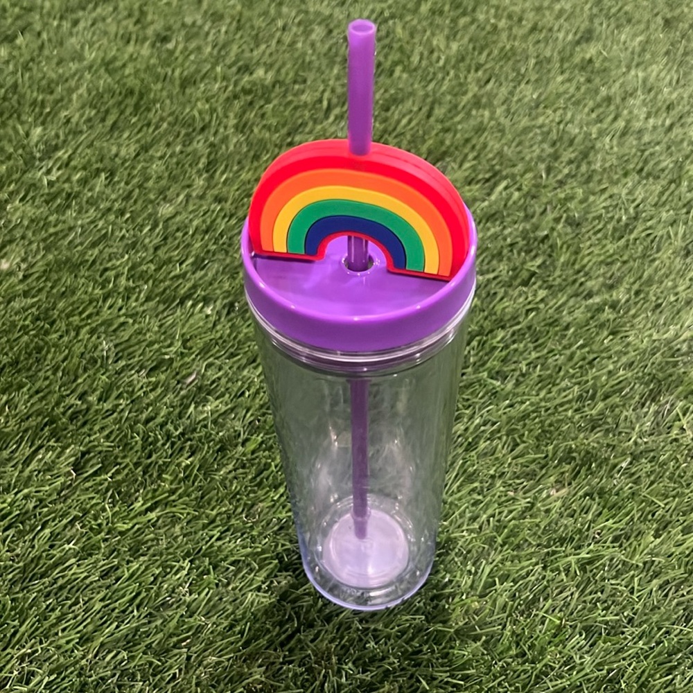 Plastic Rainbow Drink Tumbler with straw